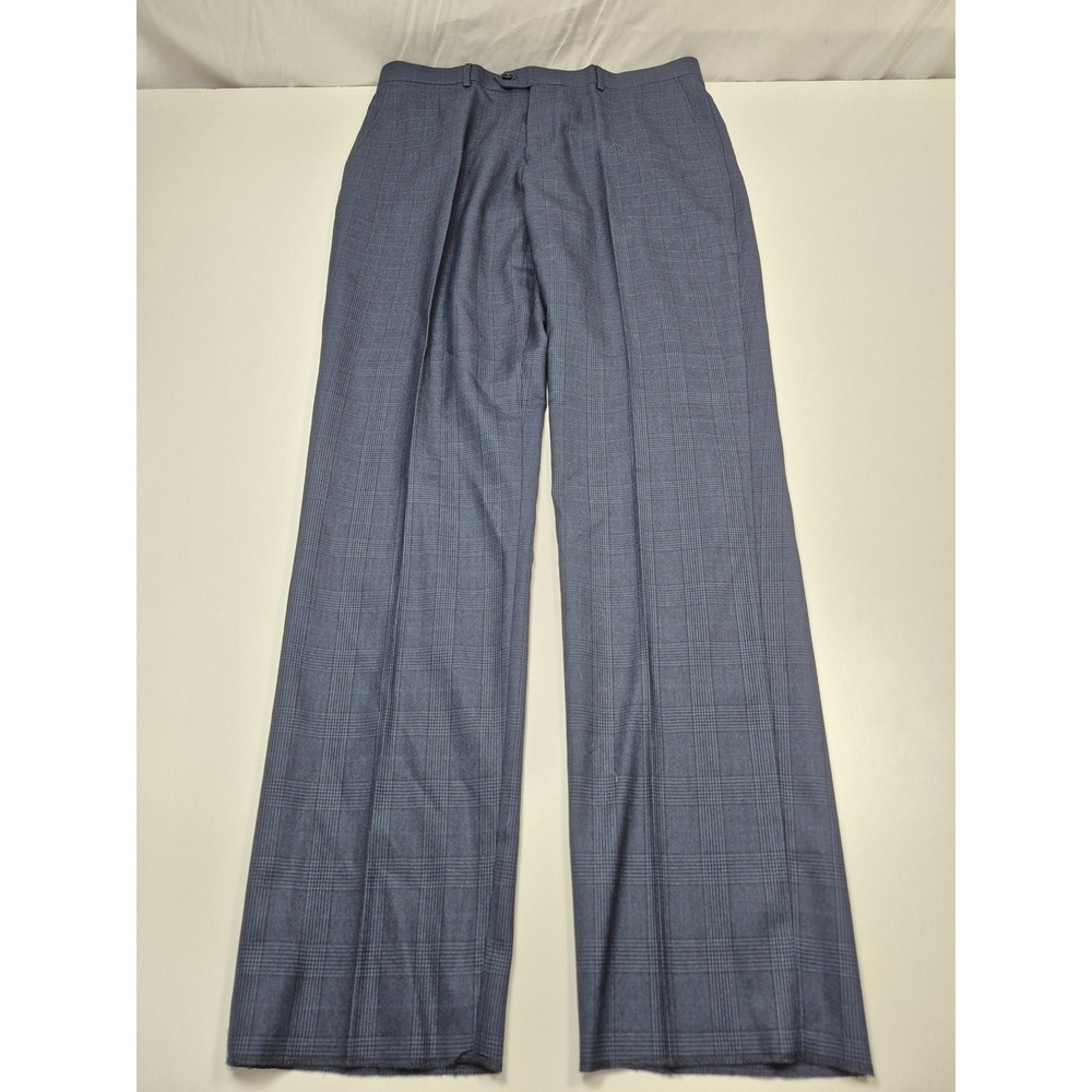 Leonardo Valenti Luca Dress Pants Mens 38x36 Blue Wool Plaid Flat Front NWT